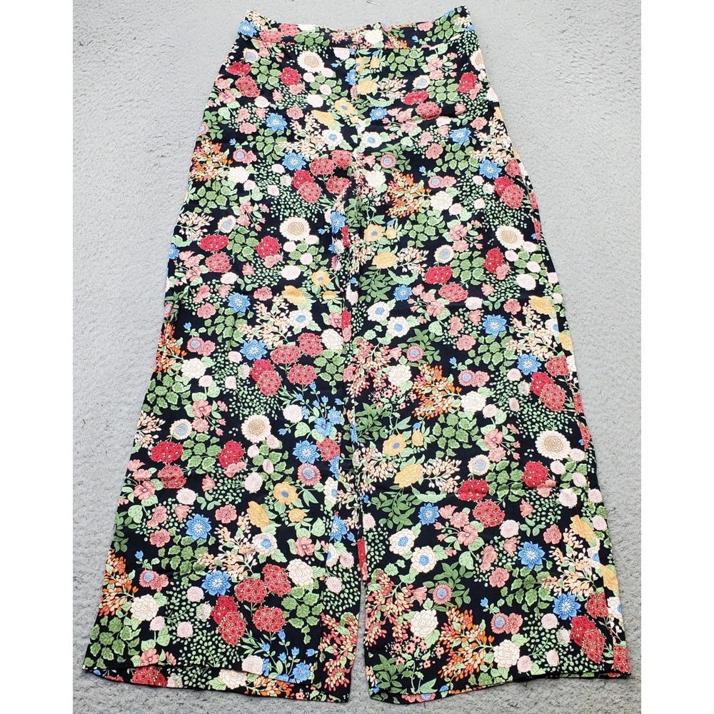 Zara Crop Culottes Pants Womens S Multi Floral Boho Chic Resort Wear Wide Leg